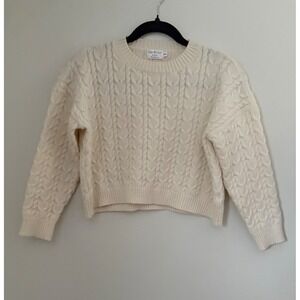Shop The Mint Girls Cream Heart Cable Knit Sweater Size 8/10 Youth